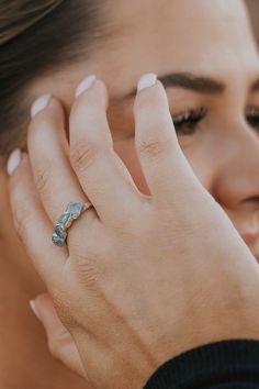 Rainstorm • March Stackable Ring – Little Sycamore Crystals Aquamarine, Stackable Birthstone Rings, Hammered Band, Aquamarine Crystal, 10 Year Anniversary, Angel Baby, Ring Sale, Unique Ring, Stackable Ring