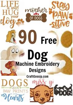 dog embroidery designs with the words 90 free dog machine embroidery designs