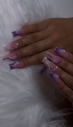 Classy Lavender Nails, Prom Nail Ideas Purple, Wedding Purple And Silver, Lilac Nails Design Short, Cute Bday Nails Acrylic, Glitter Roses Purple, Nail Inspo Dark Purple, Purple Quinceanera Nails Short, Purple Nails Quinceanera