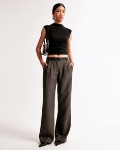 Women's Vegan Leather 90s Relaxed Pant | Women's Bottoms | Abercrombie.com Sloane Tailored Pant, Tailored Pants Women, Cute Office Outfits, Buisness Casual, Slacks For Women, Women's Bottoms, Fashion Business Casual, Classy Casual Outfits, Wide Leg Pant