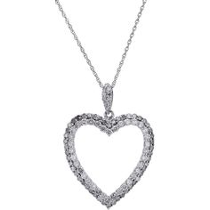 10k White Gold 1.00 Carat Diamond Heart Pendant Anniversary White Heart Necklace With Diamond Cut, Classic Diamond White Necklace With Heart Charm, Classic Heart Necklace With Brilliant Cut Open Heart, Classic Diamond Cut Heart Necklace For Anniversary, White Diamond Open Heart Necklace For Anniversary, Classic Heart Necklace With Diamond Accents For Wedding, White Diamond Necklace With Heart Charm For Anniversary, Wedding Heart Necklace With Prong Setting, Wedding Heart Necklace With Diamond Accents