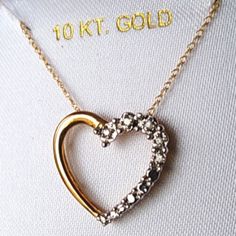 Beautiful Heart Shaped Pendant Necklace. Solid 10k Yellow Gold With Genuine Diamond Accents. Includes A Delicate 18-In Neck Chain. Great Graduation, Mother's Day, Or Wedding - Bride Gift. Gift Box Included Gold Heart Necklace With Diamond Accents For Anniversary, Yellow Jewelry For Mother's Day Anniversary, Yellow Jewelry For Anniversary On Mother's Day, Yellow Round Jewelry For Valentine's Day, Yellow Jewelry For Valentine's Day, Elegant Yellow Necklace For Valentine's Day, Yellow Heart Charm Jewelry For Anniversary, Yellow Jewelry With Heart Charm For Anniversary, Yellow Heart Cut Jewelry For Anniversary