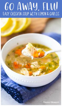 The only homemade chicken soup for the flu you need this season. Made from a real whole chicken and so spicy it will clear out your sinuses, it rolls all the major home remedies into one delicious soup. Roasted garlic, spicy cayenne, and refreshing lemon make this chicken soup a must-have for cold and flu season. Chicken Soup For Colds, Easy Chicken Soup, Healing Soup, Homemade Chicken Soup, Meal Train Recipes, Feeling Better, Chicken Soup Recipes, Easy Soups, Easy Soup Recipes