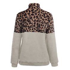 White Leopart Print Color Block Hoodie Leopard Print Crew Neck Top For Winter, Winter Leopard Print Long Sleeve Sweater, Leopard Print Long Sleeve Winter Sweater, Leopard Print Long Sleeve Sweater For Winter, Long Sleeve Leopard Print Winter Sweater, Brown Fleece Winter Top, Brown Fleece Top For Winter, Winter Brown Fleece Top, Color Block Hoodie