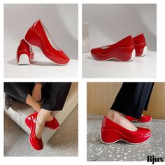 Red Court Shoes With Round Toe For Work, Red Round Toe Court Shoes For Work, Casual Heels With Pointed Toe And Rubber Heel Cap, Casual Pointed Toe Heels With Rubber Heel Cap, Red Round Toe Heels For Work, Casual Red Heels For Workwear, Red Medium Width Heels For Office, Casual Heels With Red Sole And Round Toe, Red Closed Toe Heels For Work