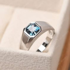 Wide Band Rings With Stones for Menlondon Blue Topaz - Etsy Blue Ring For Men, Blue Stone Ring For Men, Antique Mens Rings, Rings With Stones, Stone Rings For Men, Engagement Ring For Him, Swiss Blue Topaz Ring, Blue Topaz Engagement Ring, Mens Rings