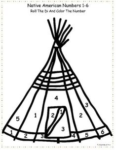 native american numbers 1 - 6 coloring page