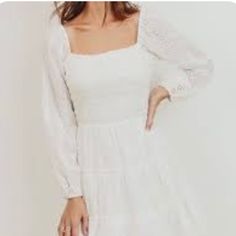 Self 100%Cottom New/ Paper Crane Chic White Dress - Long Sleeve % Cotton White Long Sleeve Mini Dress For Daytime, Chic White Dress, New Paper, White Long Sleeve Dress, Long White Dress, Paper Crane, Dress Long, Sleeve Cotton, New Dress