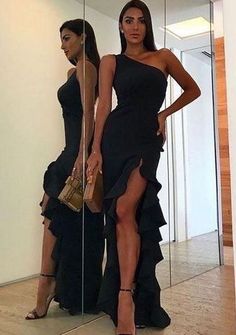 one shoulder slit prom dresses Long Skirt Tight, Black One Shoulder Dress, Off Shoulder Evening Dress, Womens Long Dresses, Dress 2024, Solid Color Dress, Wedding Attire, Womens Fashion Casual, Long Skirt