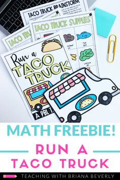 the back to school printables for kids with text overlay that reads, math freebie run a taco truck