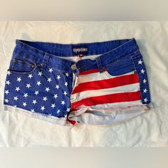 Perfect For Fourrh Of July! American Flag Jean Shorts, Very Stretchy!! Never Worn, Just The Wrong Size. Blue Patriotic Bottoms With American Flag, Patriotic American Flag Print Bottoms, Patriotic Blue Bottoms With American Flag, Blue Patriotic Bottoms For 4th Of July, Patriotic American Flag Print Blue Bottoms, Patriotic Blue Bottoms For 4th Of July, Trendy American Flag Print Bottoms For 4th Of July, Blue Flag Print Bottoms For 4th Of July, Blue Bottoms With Flag Print For 4th Of July