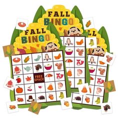 fall bingo game with leaves and acorns