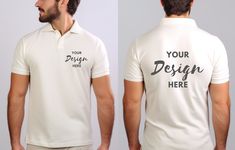 White Polo Collar T-shirt With Sublimation Print, White Cotton Polo Shirt With Branding, White Custom Print Crew Neck Polo Shirt, White Crew Neck Polo Shirt With Custom Print, Polo Shirt Mockup, Shirt Mockup, Your Design, Mock Up, Men's Polo