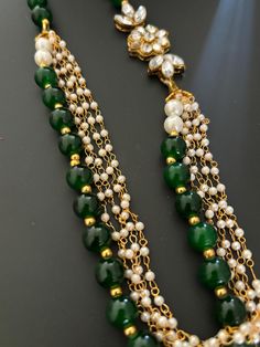 Indian Bridal Necklace Set with Earrings - Ideal for Mehndi, Sangeet, Weddings, Baby Showers, Festivals, Teej, Sindhara, Diwali, and Rakhi. This elegant set features green and gold hues with pearls and Kundan accents, perfect for any special occasion. Indian Bridal Necklace, Necklace Set With Earrings, Bridal Necklace Set, Elegant Sets, Wedding Jewellery Necklace, Bridal Necklace, Indian Bridal, Wedding Necklace, Green Gold