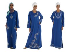 Check out these exquisite blue embroidered abayas!  Hanifa Abaya: http://bit.ly/1pA7Ldf Jalilah Abaya: http://bit.ly/1rfv6h4 Ruksana Abaya: http://bit.ly/ZR9J0a Blue Embroidered Abaya For Party, Luxury Blue Bohemian Abaya, Blue Embroidered Long Abaya, Blue V-neck Kaftan With Floral Embroidery, Blue Embroidered V-neck Kaftan, Dresses With Sleeves, Long Sleeve Dress, Style Inspiration, Long Sleeve