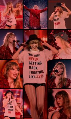 the collage shows taylor, taylor, and taylor's t - shirts on stage