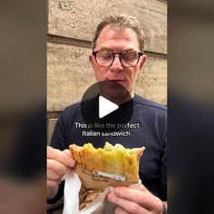 a man holding a sandwich in front of his face with the caption'this is like the perfect italian sandwich '