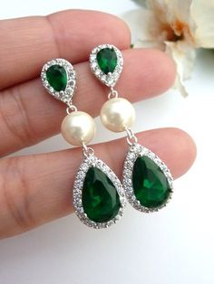 Crystal Pearl Bridal Earrings Silver Emerald Green Peardrop Cubic Zirconia Matching Posts Bridal Jew Pear-shaped Emerald Earrings For Wedding, Green Pear-shaped Earrings For Anniversary, Green Teardrop Wedding Earrings, Green Drop Jewelry For Wedding, Green Teardrop Dangle Earrings For Wedding, Green Teardrop Earrings For Wedding, Green Pear-shaped Teardrop Earrings, Green Teardrop Bridal Earrings For Wedding, Wedding Drop Earrings With Emerald