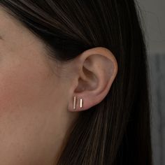 Dainty, pavé bar stud earrings are great for a minimalist look! Super chic & stylish! - - - D E T A I L S - - -  * Made of 925 Sterling Silver * We use a THICK plating of 14k Gold or Rhodium  * Nickel-free & Hypoallergenic  * 10mm long x 1.5mm Thick  * Sold as a Pair  * Highest Grade Cubic Zirconia for an authentic diamond look! Made with 100% Pure Love! ♡ Happy to answer any questions you may have! 🥰 Let's Connect! 🥰 IG: samijewels_ Minimalist Stud Earrings, Minimalist Earrings Studs, Bar Stud Earrings, Minimalist Studs, Bar Studs, Earrings Dainty, Earrings Minimalist, Bar Earrings, Dainty Earrings