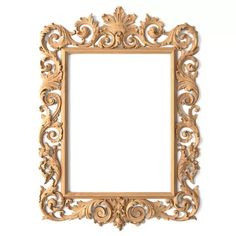 an ornate gold frame with scrolls and flowers on the edges, is shown against a white background