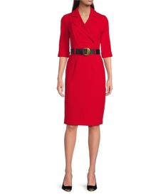 From Donna Karan, this dress features:Crape fabricationFaux wrap dress silhouetteV-neckline3/4 sleevesBeltedLinedCenter back zipper closureApprox. 40" lengthPolyester/rayon/spandexDry cleanImported. Daytime Dresses, Dress 16, Dress Silhouette, Tailored Jacket, Faux Wrap Dress, Donna Karan, Dillard's, Cashmere Sweaters, American Style