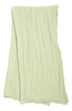 Love to layer this all-cotton gauze scarf trimmed with fluttery eyelash trim. 71" x 39" 100% cotton
 Dry clean Imported Spring Green Cotton Scarves, Solid Cotton Scarf For Spring, Green Cotton Scarves For Spring, Moisturizing Toner, Holiday Pajamas, Kids Uggs, Clutch Pouch, Night Out Outfit, Cotton Scarf