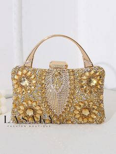 Lasaky - Exquisite Rhinestone-Embellished Floral Clutch: Elegant Beaded Handbag for Formal Affairs Jewelry Box Ideas, Elegant Handbag, Mirror Palais, Winter Typ, Floral Clutches, Rhinestone Clutch, Line Texture, Gold Handbags, Leisure Fashion