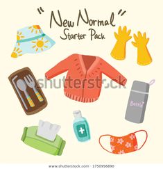 the new normal starter pack includes baby items including an infant's sweater, mitts and