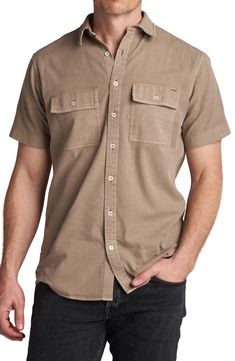 Look like a part-time paleontologist in this rugged washed-twill shirt made from a lightweight cotton-blend ideal for digging in the Gobi desert or lunching in LA. 28" length; 38" chest (size Small) Spread collar Short sleeves 60% cotton, 40% rayon Machine wash, tumble dry Imported Gobi Desert, Twill Shirt, Twill Shorts, Part Time, Short Sleeve Button Up, Chest Size, Button Up Shirts, Button Up, Short Sleeves