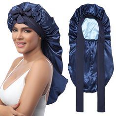 PRICES MAY VARY. Reversible Long Satin Bonnet - The sleep silk bonnet is made of high-quality satin fabric, soft and breathable; it comes in 2 different colors and can be worn front and back, practical and beautiful. Two colors in one bonnet, different styles, giving you more choices to meet your daily wearing needs Silk Bonnet for Long Hair - The long bonnet for women has 2 long elastic bands to fix the satin bonnet and fit the head better; the nightcap is long enough and has enough space to ac Sleep Bonnet, Women Sleeping, Silk Hair Bonnets, Hair Dreadlocks, Sleeping Cap, Silk Bonnet, Satin Bonnet, Hair Bonnet, Shower Caps