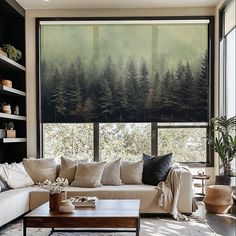 Bring the tranquility of nature indoors with our Enchanted Forest roller blind. Featuring a lush, misty forest landscape, this shade adds a serene touch to any room. The realistic print creates a depth effect, giving your space a calming ambiance. Perfect for living rooms, bedrooms, or offices, this nature-inspired roller shade combines elegance and functionality for modern interior decor. Welcome to Our Roller Blinds Store At our store, we specialize in roller blinds, offering you a wide range of options to enhance your space. If you're considering a roller blind but are uncertain about the design, we recommend exploring our other product offerings. PRODUCT HIGHLIGHTS ✔️ Crafted from premium quality fabric and mechanisms. Pricing is determined by curtain width, with no additional cost for Large Picture Window Treatments, Blinds Store, Picture Window Treatments, Blind Art, Living Room Blinds, Indoor Window, Modern Interior Decor, Foggy Forest