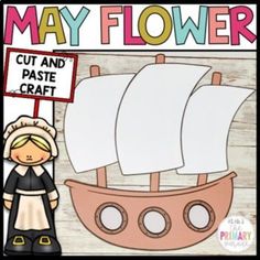 a paper cut out of a boat with a sign that says may flower, cut and paste