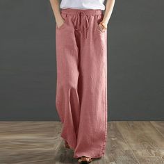 Women's Cotton Linen Loose Drawstring Belt Casual Wide Leg Pants Features: 1.It is made of high quality materials,durable enought for your daily wearing. 2.Perfect Match with you, etc. 3.Great for party,Daily,Beach,I am sure you will like it. 4.Put on this pants to make you look more beauty. 5.Every day with it is super happy. Product Description: Season:Summer Gender: Women Occasion:Daily Material:Polyester Pattern Type:printing Length:Long Thickness:Standard Package include:1PC Women Pants Siz Wide Leg Drawstring Pants, Drawstring Pants Outfit, Female Pants, Knit Lace Dress, Chic Trousers, Linen Pants Outfit, Summer Fashion Ideas, Cotton Linen Pants, Casual Wide Leg Pants