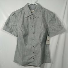 Womens Short Sleeve Shirt Size Xs Gray Stripe Merona Casual Career Top. Condition Is New With Tags. Measurements Taken Laid Flat (Approximate) Pit To Pit: 16 Inches Length: 25 Inches Neck To Sleeve: 13.5 Inches From A Smoke And Pet Free Home! Fitted Short Sleeve Shirt For Spring, Cotton Short Sleeve Office Tops, Casual Short Sleeve Office Top, Cotton Short Sleeve Tops For Office, Fitted Casual Office Tops, Casual Fitted Tops For Office, Striped Relaxed Fit Tops For Office, Relaxed Fit Striped Tops For Office, Striped Tops For Office In Spring