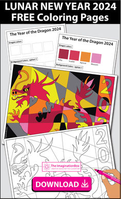 the new year coloring pages are available for kids and adults to color in, including dragon designs