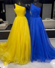 One Shoulder Maxi Dress For Banquet, One-shoulder Maxi Dress For Banquet, Yellow A-line Prom Dress, A-line Maxi Dress For Prom Season, Yellow Off-shoulder Evening Dress, One Shoulder Gown For Banquet, Formal Yellow One-shoulder Dress, Yellow Floor-length Dress With Sweep Train, A-line Maxi Dress With Sweep Train For Prom Season