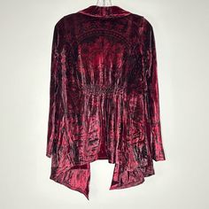 Nwt Maroon Red Velvet Long Sleeve Cardigan. Sz. Sm Burgundy Long Sleeve Outerwear For Party, Red Long Sleeve Cardigan For Party, Red Long Sleeve Party Cardigan, Red Fitted Open Front Outerwear, Fitted Red V-neck Outerwear, Red Open Front Top For Winter, Red Open Front Tops For Winter, Boho Market, Light Blue Cardigan