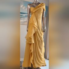 $7,000 J. Mendel Marigold Yellow Silk Chiffon Ruffle Runway Gown Dress 6 Gorgeous!! Most Beautiful Marigold Yellow Long Evening Silk Ruffle Gown Dress Size 6 M From Famous J. Mendel J. Mendel Give Us Pure Style And Elegance With This Stunning Silk Chiffon Ruffle Drape Maxi Gown Dress New Without Tag Condition/Look New Size Us 6 Please Go By Measurement: ***** 35-35" Bust 29" Waist 39" Hips 66" Length From Top Of Bust ***** Retail Est $7,000 Fabrication: Silk Origin: Usa Guaranteed To Be 100% Aut Runway Gowns, Ruffle Gown, Marigold Yellow, Yellow Silk, Maxi Gown, Maxi Gown Dress, Chiffon Ruffle, Maxi Gowns, Gown Dress