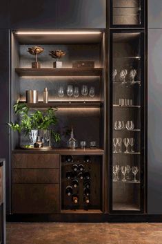 an empty wine glass cabinet in a room