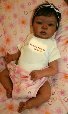 (The text on her onesie says "Twinkle Twinkle Little 🌟) Black Reborn Dolls, Reborn Baby Boy Dolls