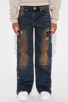 Available In Dark Wash. Flare Leg Distressed Zipper Side Detail Button Detail On Leg Hem 70% Cotton 28% Polyester 2% Spandex Stretch Imported | Mini Can't Make You Change Denim Jeans in Dark Wash size 8 by Fashion Nova Fall Blonde, Custom Jeans, Seam Ripper, Boys Bottoms, Boys Jeans, Kids Pants, Couples Costumes, Pants Jeans, Polished Look