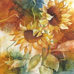 a painting of sunflowers in a vase