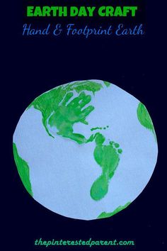 an earth day craft with hand and foot prints on the paper that says happy earth day craft