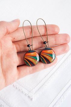 Black and orange abstract earrings   Autumn fashion by Lepun, $18.00 Bohemian Polymer Clay Round Jewelry, Bohemian Round Polymer Clay Jewelry, Bohemian Resin Earrings With Ear Wire, Bohemian Resin Drop Earrings, Bohemian Hand-painted Resin Earrings, Bohemian Hand Painted Resin Earrings, Abstract Earrings, Bohemian Earrings, Lovely Jewellery