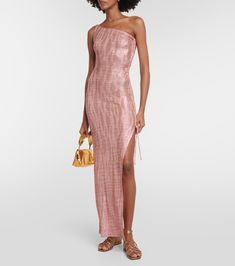 Jacquard one-shoulder maxi dress in pink - Missoni Mare | Mytheresa One Shoulder Midi Dress For Summer Gala, Summer Evening One-shoulder Long Dress, Summer Evening One Shoulder Long Dress, Summer Evening Long One Shoulder Dress, Long One Shoulder Dress For Summer Evening, One Shoulder Beachwear Dress For Party, Chic Summer One-shoulder Floor-length Dress, Chic One-shoulder Floor-length Dress For Summer, Chic Summer One Shoulder Floor-length Dress