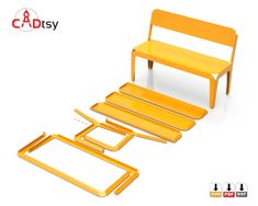 an orange table and chairs with matching trays for each chair to fit in the shape of a rectangle