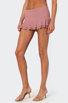 Mini skort Ruffled hem Matching set Polyester, Spandex Model wears size S Model height is 5'9 Item care: Wash with similar color Visionary Fashion, Miniskirt Outfits, Swimwear Dress, Matching Top, Skirt Outfits, S Models, Tee Shop, Pacsun, Matching Sets