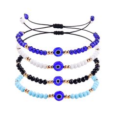 PRICES MAY VARY. Symbol for luck, wealth, protection and prosperity, this evil eye bracelets beads is believed to ward off misfortune. If you want to protect someone you care about from danger, then this evil eye bracelet set will be the perfect choice for you! With lengths ranging from 5 inches to a maximum of 9.5 inches, the ojo bracelet can be adjusted to fit your wrist size without worrying about sizing. Blue evil eye bracelet made with smooth cord and 4mm acrylic beads with approx. 8mm luci Adjustable Evil Eye Spiritual Beads, Adjustable Spiritual Evil Eye Beads, Adjustable Evil Eye Beads As Gift, Adjustable Evil Eye Beads For Gifts, Blue Evil Eye Bracelet, Bracelets Dainty, Beaded Evil Eye, Bracelets Beads, Bracelets Adjustable