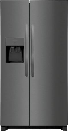 a side by side refrigerator freezer with ice and water dispenser in stainless steel