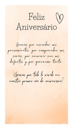 a poem written in spanish on a piece of paper with the words feliz aniversaro